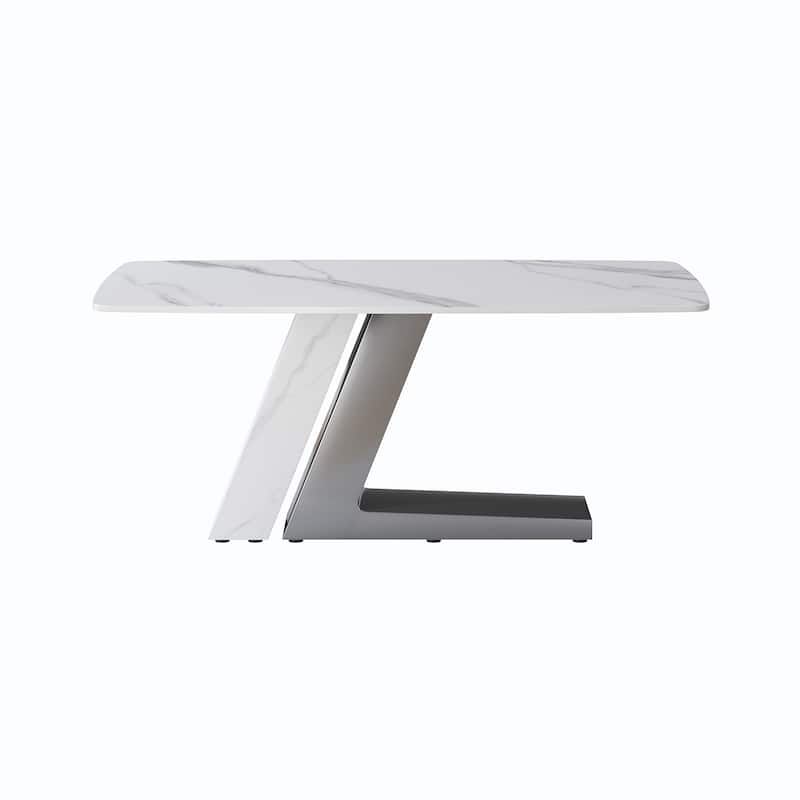 Slate Dining Table Faux Marble Table with Z shape Stainless Steel Pedestal