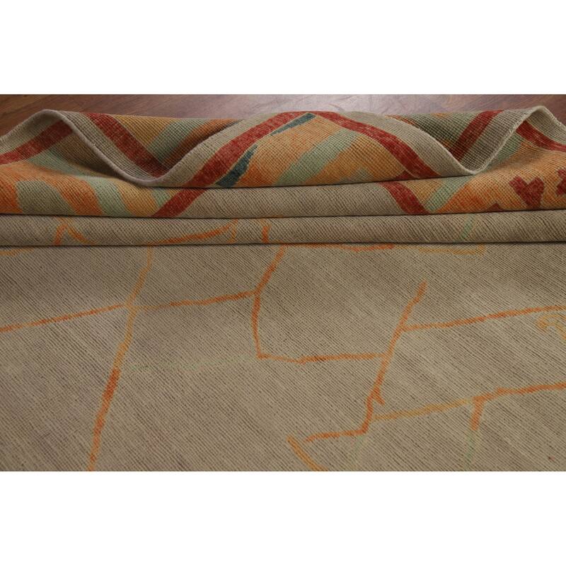 Hand Knotted Oriental 100% Wool Carpet Transitional Geometric Beige & Ivories Oushak Area Rug - 9' 1'' X 8' 0''