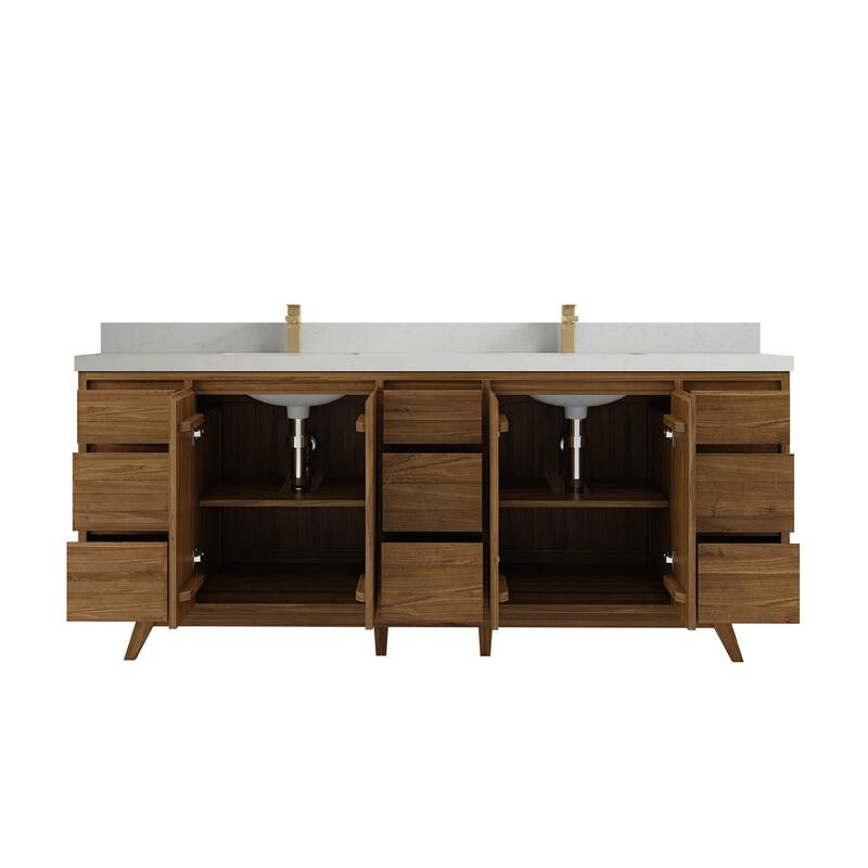 Willow Collections 84 in. W x 22 in. D Madison Teak Double Sink Bathroom Vanity with Countertop