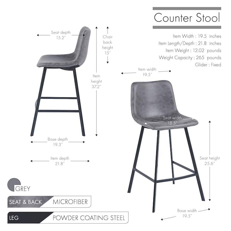 Porthos Home Quinta Counter Height Stools Set Of 2, Microfiber, Powder Coating Steel