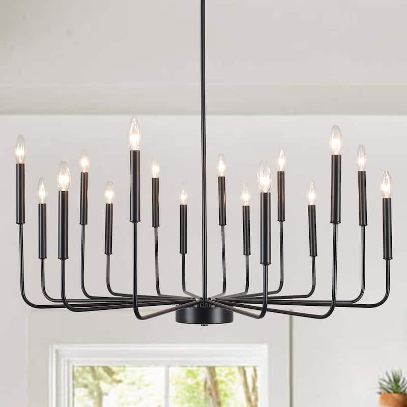 16-Light Metal Rustic Modern Candle Chandelier Fixturesfor Living Room Kitchen Foyer Bedroom - Black