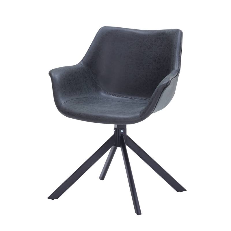 Markley Modern Swivel Dining Chair with Distressed Leather Upholstery, Ergonomic Back, and Black Metal Legs for Home or Office