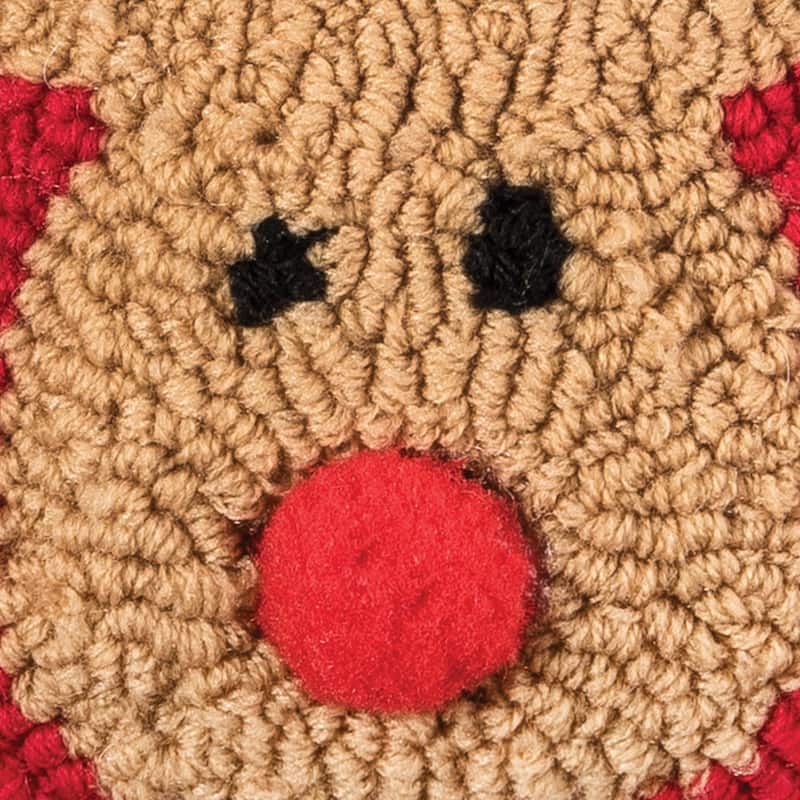 Reindeer Games with Red Nose Petite Hooked Accent Pillow, 8" x 8"