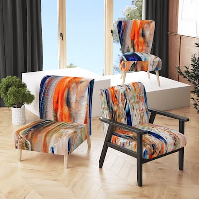 Designart "Colorful Abstract Painting Strokes II" Upholstered Modern Accent Chair and Arm Chair