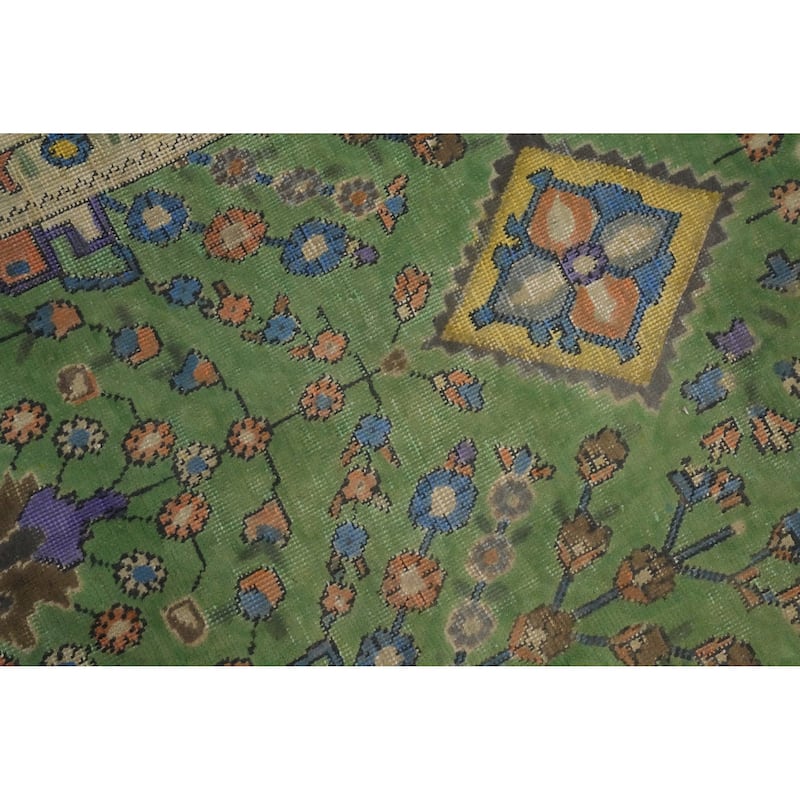 Hand Knotted Oriental 100% Wool Carpet Traditional Floral Green Tabriz Area Rug - 11' 0'' X 8' 6''
