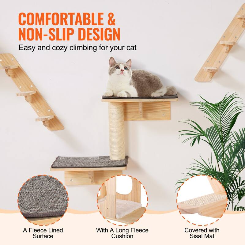 Wall-Mounted Cat Furniture Set with 2 Nests, Hammocks & Tree
