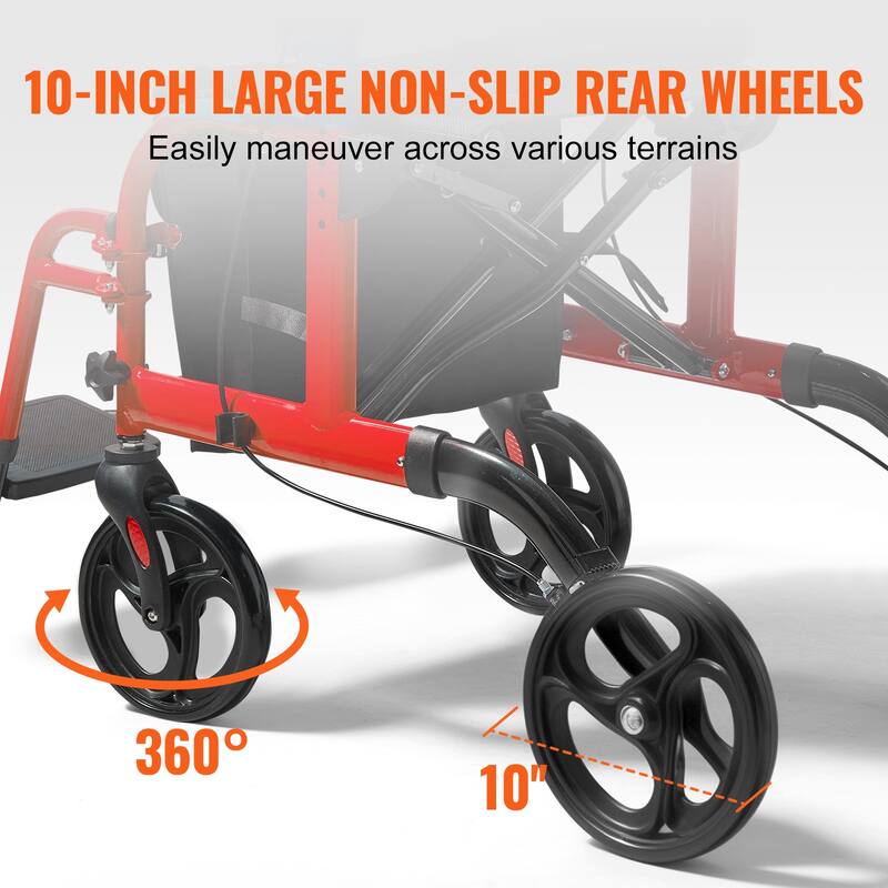 2 in 1 Rollator Walker & Transport Chair for Seniors