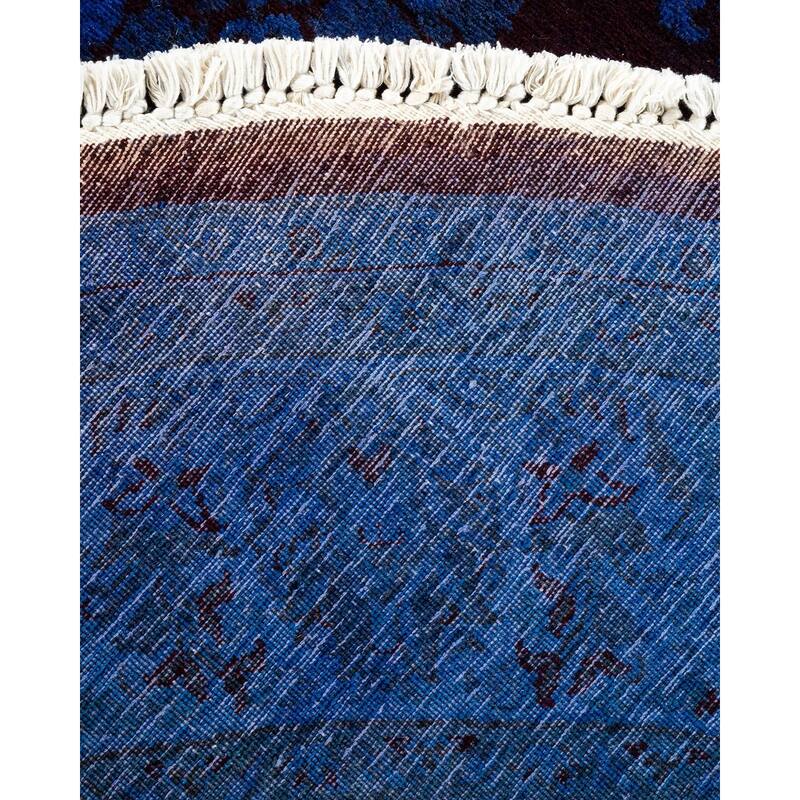 Overton Hand Knotted Wool Vintage Inspired Modern Contemporary Overdyed Blue Round Area Rug - 5' 3" x 5' 4"