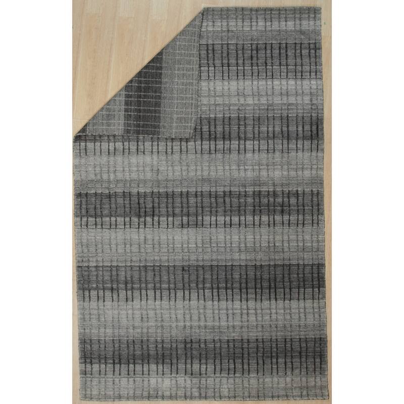 Gray Handmade Wool & Viscose Contemporary Loom Check Rug, 9' x 11'11, Soft Wool Blend, Modern Elegant Pattern - N/A