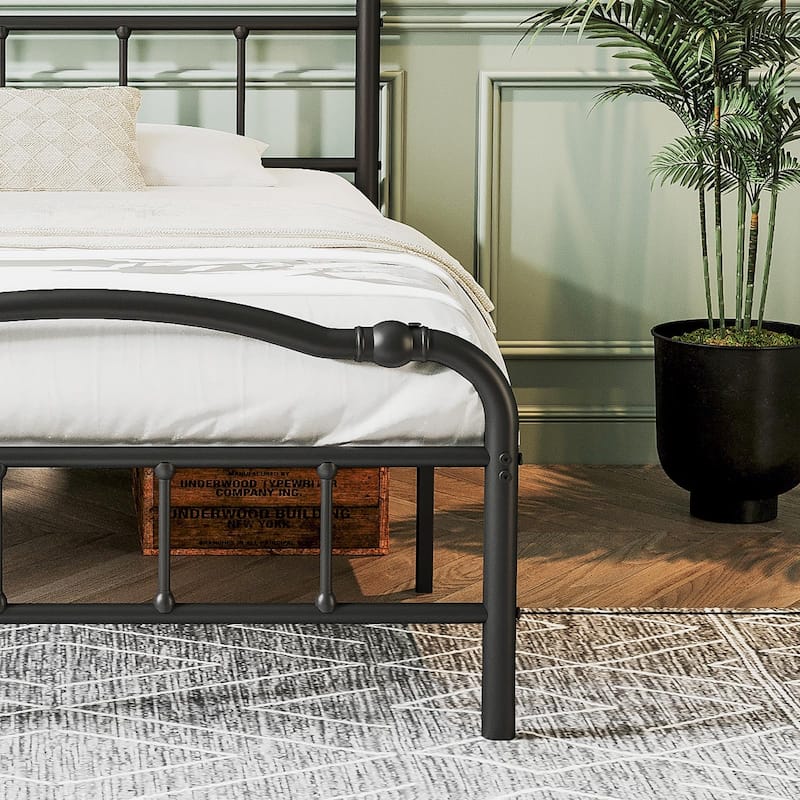 Heavy Duty Anti-Sway 18 Inch High Steel Tube Iron Bed, Double Wave Headboard And Footboard
