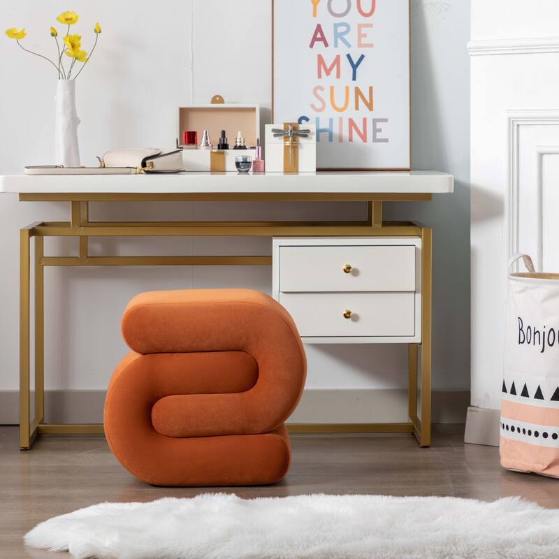 S-shape Ottoman Makeup Stool Footstool （Teddy/Velvet） - Orange Velvet