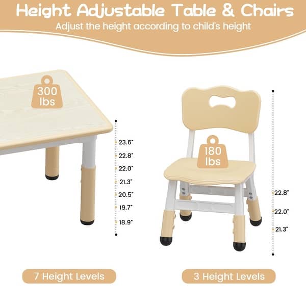 dimension image slide 0 of 4, Kids Table and Chair Set, Height Adjustable Toddler Table and 4 Chairs Set for Ages 2-10, Graffiti Desktop