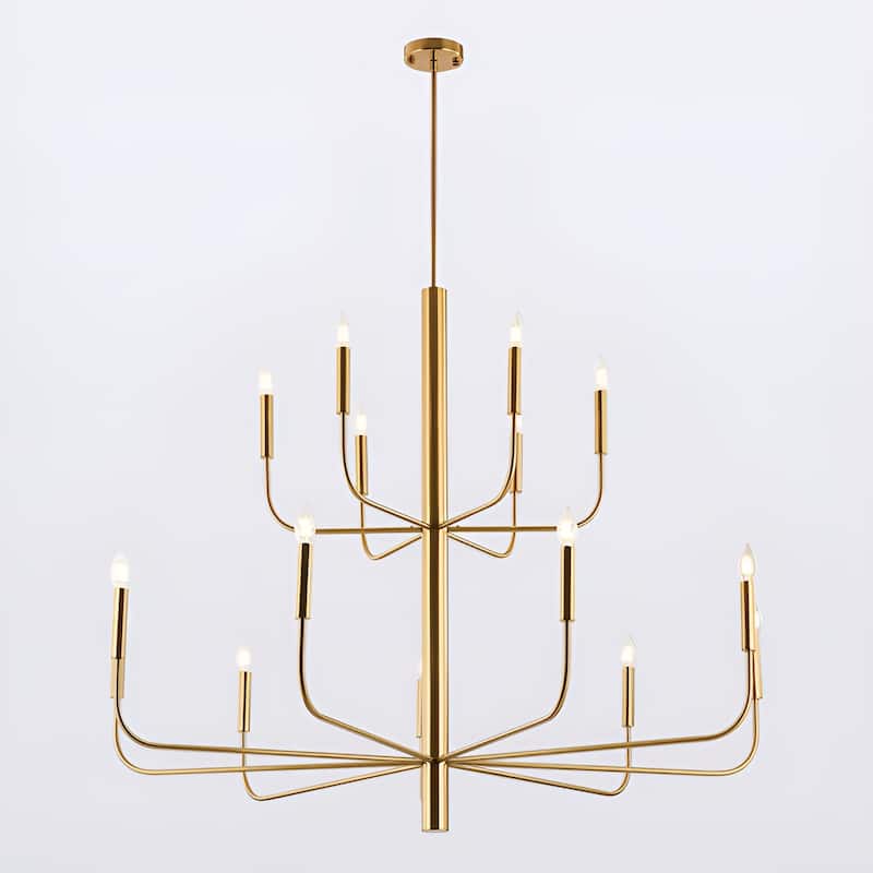 15-Light Minimalist Candlestick Chandelier, 2 Tier Ancient Design - 48