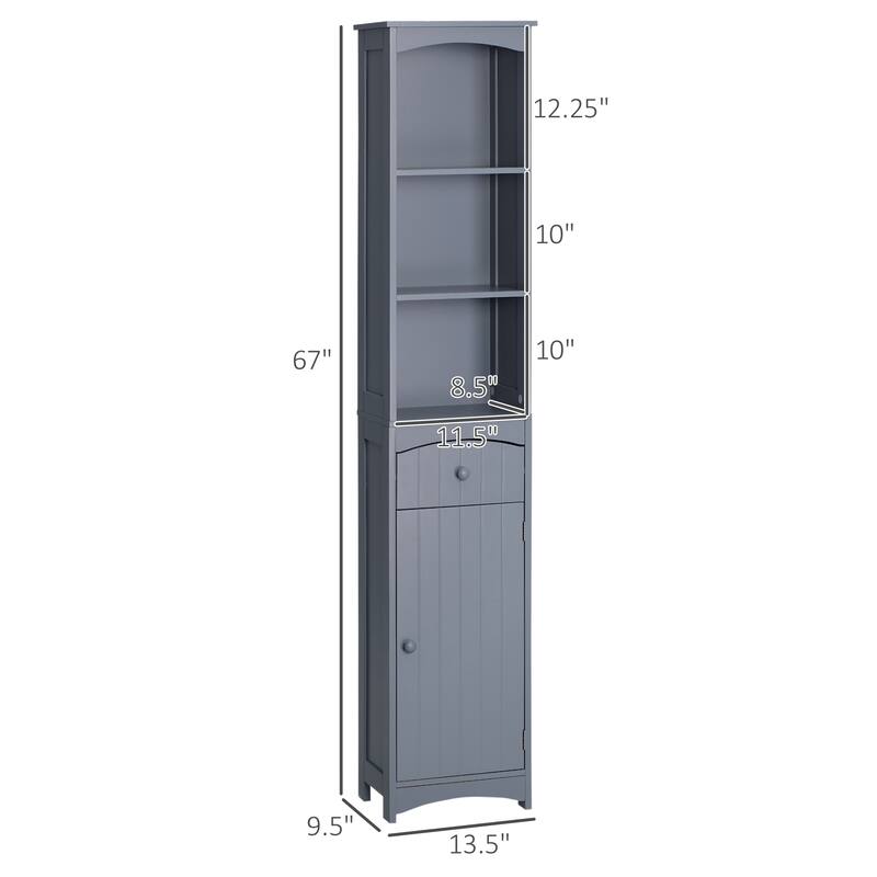 HOMCOM Bathroom Storage Cabinet, Free Standing Bath Storage Unit, Tall Linen Tower with 3-Tier Shelves and Drawer, Brown