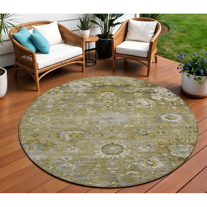 HomeRoots Floral Traditional Rectangle Outdoor Rug - 8' Round