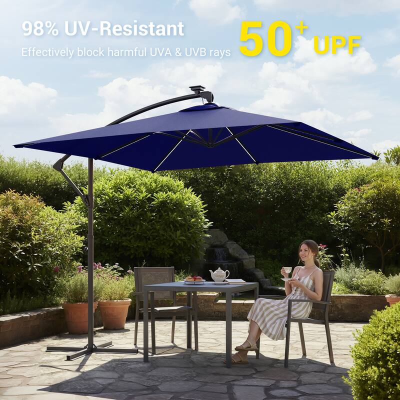Sonkuki Outdoor 8.2x8.2FT LED lighted Patio Offset umbrella for Garden