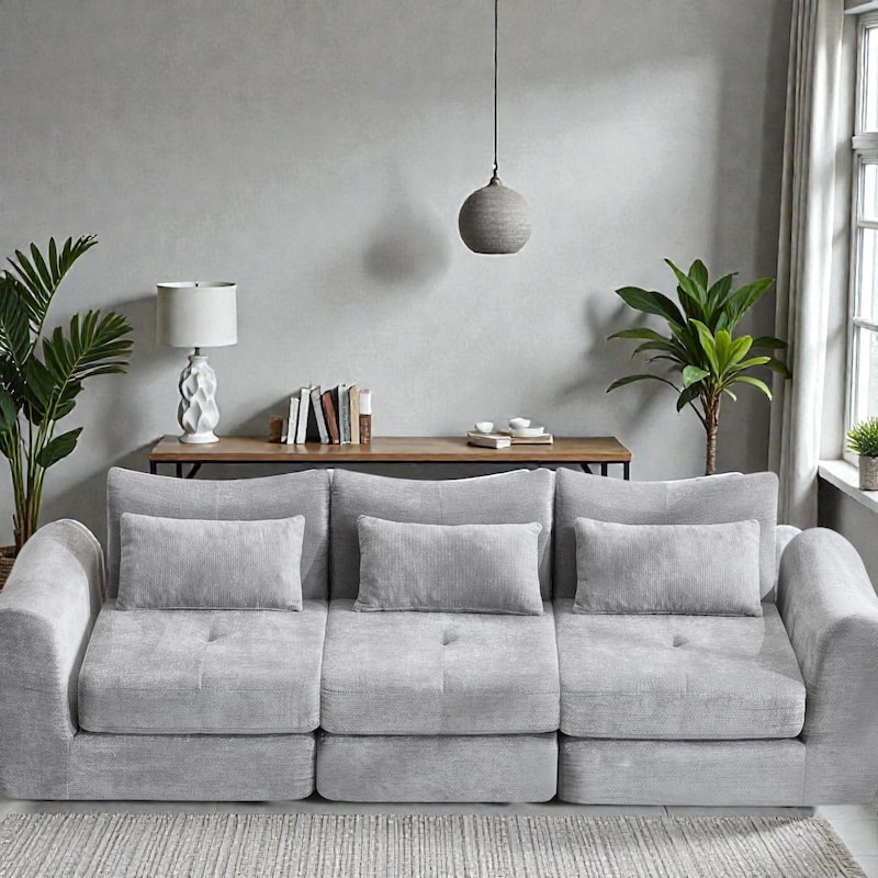 Modular Cloud Sofa, Convertible Folding Sofa Bed, 3-Seat Cushioned Sectional Couch for Living Room Bedroom