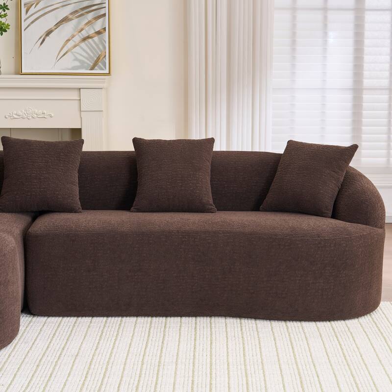 L-Shaped Sectional Sofa with Curved Chaise, Chenille Boneless Cloud Sofa, Modular 4-Seater Sofa with 4 Throw Pillows