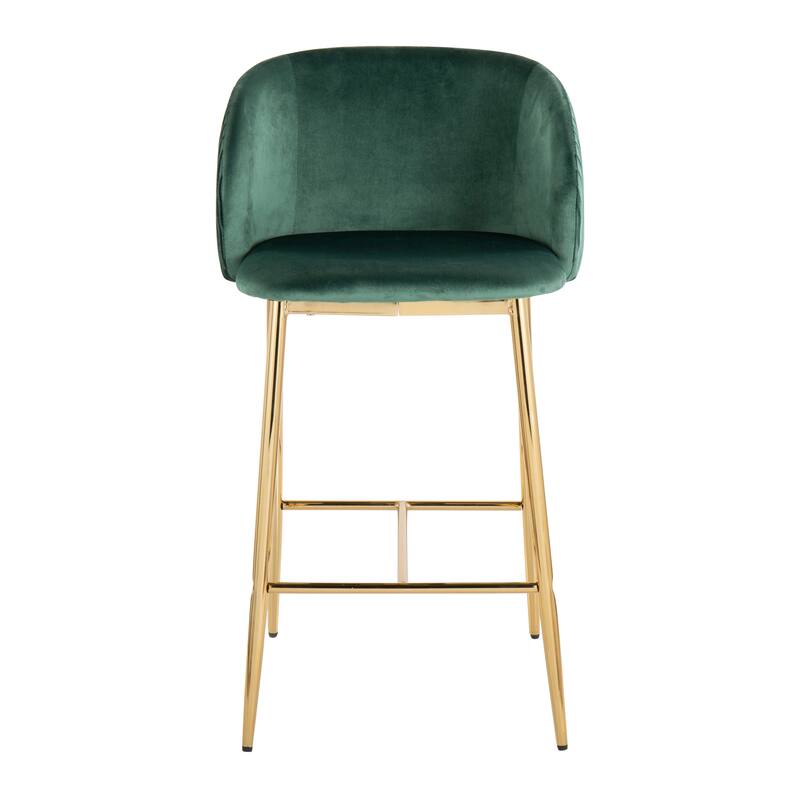 Lumisource Waves Counter Stool in Chrome and Silver Velvet - Set of 2 - 21"Lx19.75"Wx36"H - Green Velvet/Gold Metal