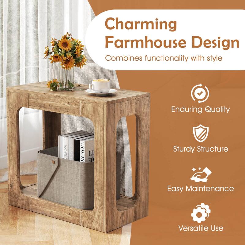 Costway 1/2 PCS 2-Tier End Table with Storage Shelf Hollow-out Design