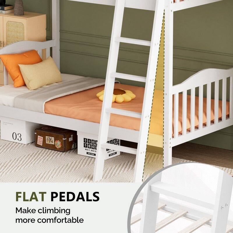 Twin Over Twin Solid Wood Bunk Bed for Kids and Adults, No Box Spring Required
