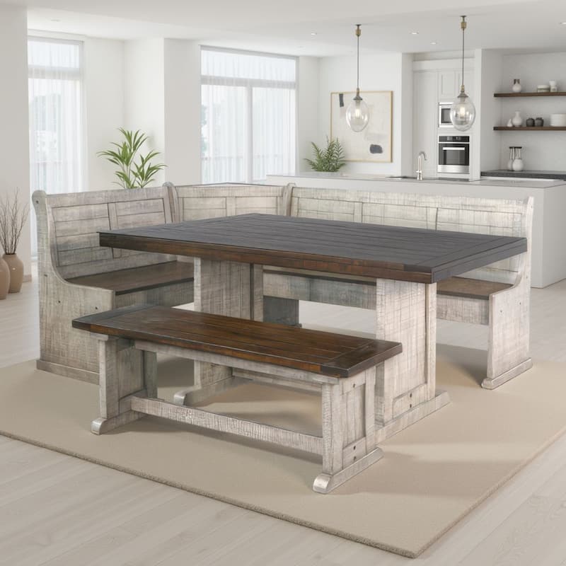 Camie 4pc Corner Breakfast Nook Set, Gray Brown Dining Table and Bench