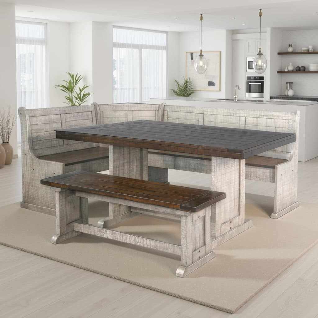 Camie 4pc Corner Breakfast Nook Set, Gray Brown Dining Table and Bench