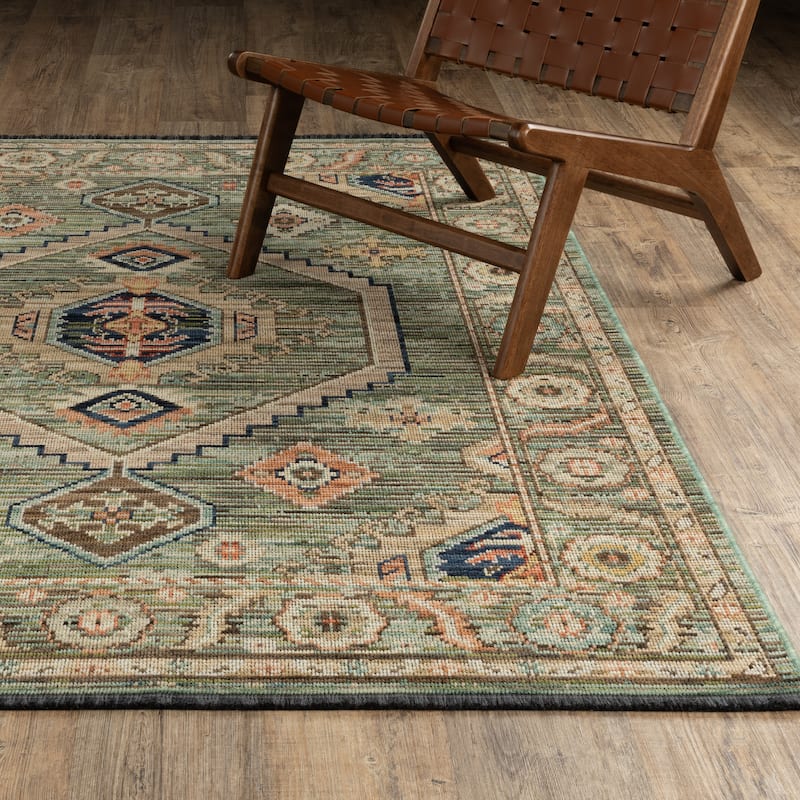 Landon Traditional Medallion Wool Blend Area Rug - Green / Multi - 2' x 3'