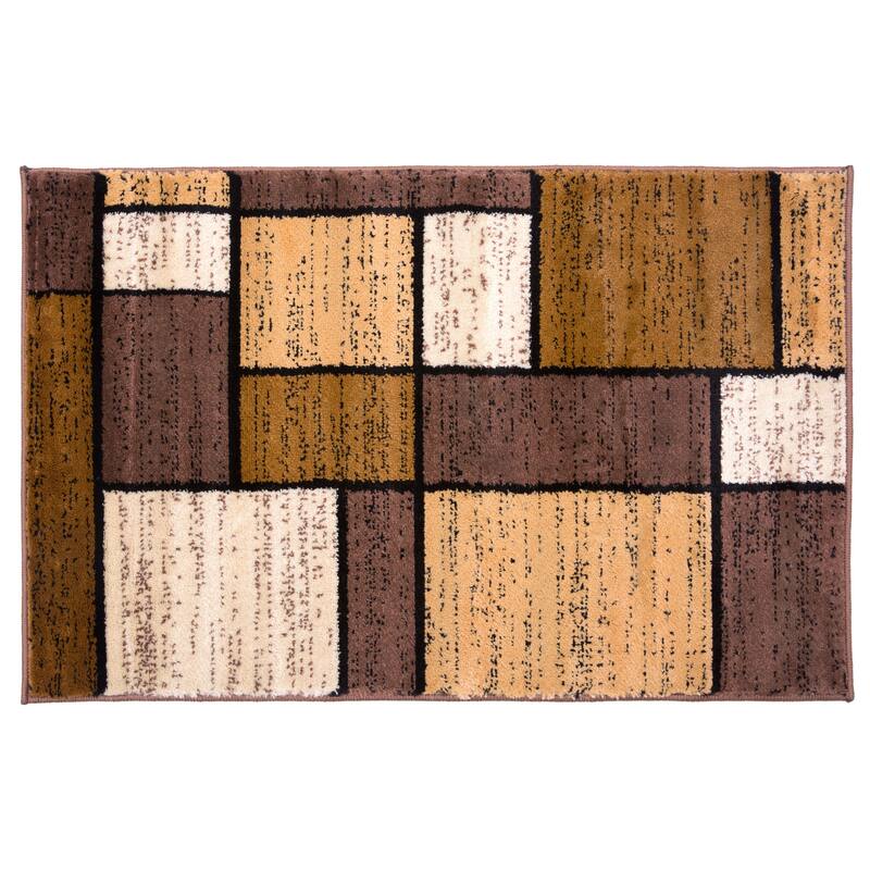 World Rug Gallery Contemporary Modern Boxed Color Block Area Rug - 2' x 3' - Brown