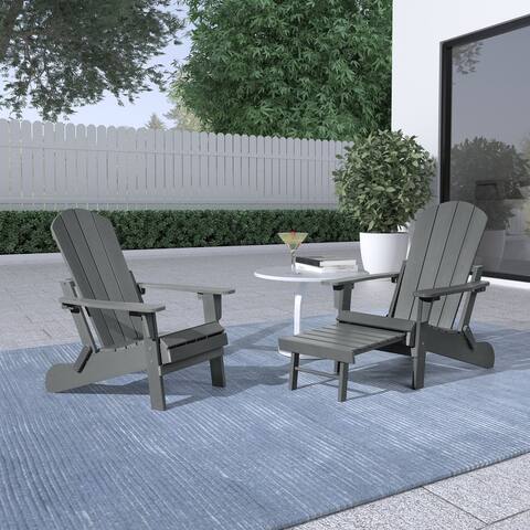 Hurley Folding Poly Adirondack Chair with Pull-out Ottoman, Set of 2