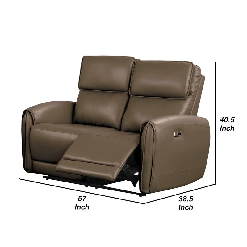 Sily Power Reclining Loveseat, Light Brown Faux Leather, 57 Inch, USB