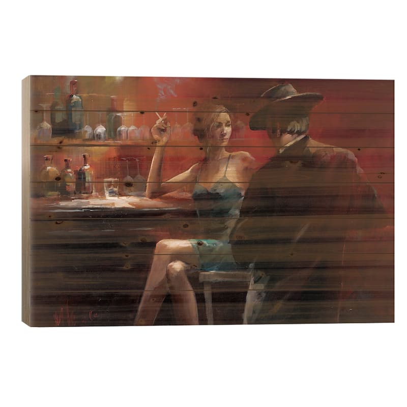 Evening In The Bar II Print On Wood by Willem Haenraets - Multi-Color - 18x26x1.5