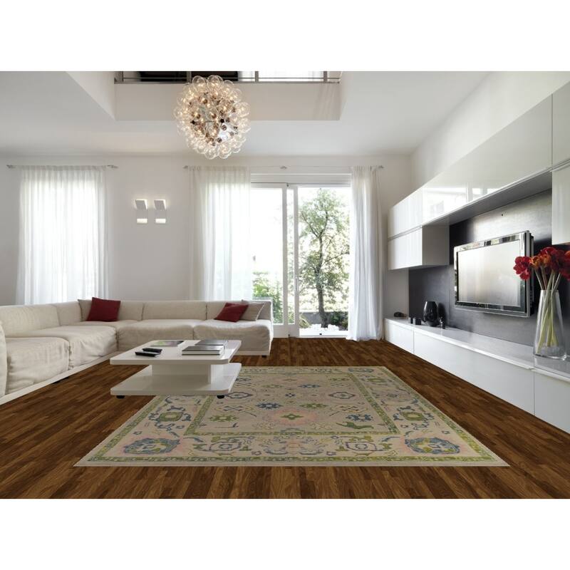 Hand Knotted Oriental 100% Wool Carpet Transitional All-Over Beige & Ivories Oushak Area Rug - 14' 5'' X 9' 7''