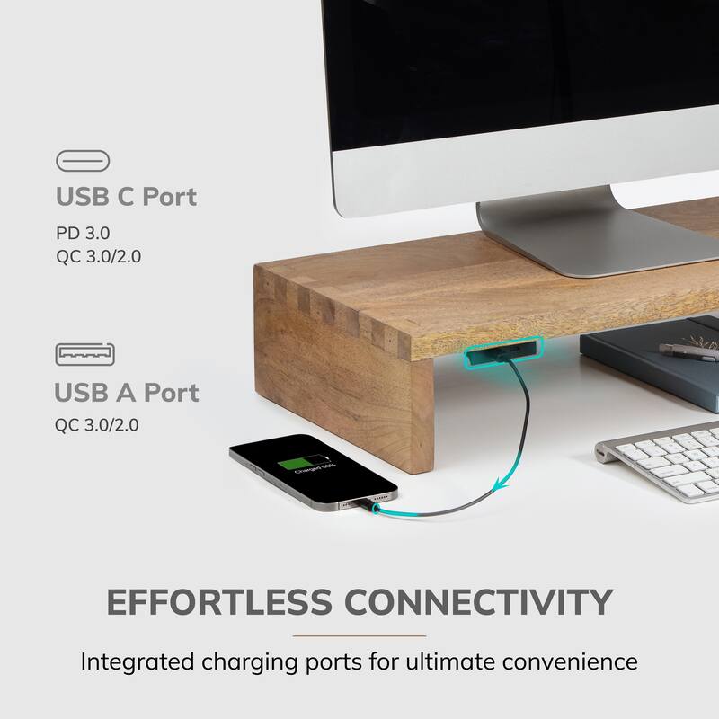 Jani Wood Monitor Stand Riser Desk - Ergonomic Design Stand, Desktop Organizer Table for Home, Office Workspace, Gaming Desk