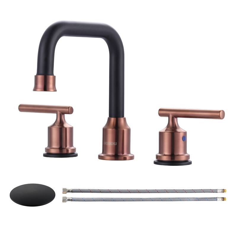 WOWOW Double Handle 8 in. Widespread Bathroom Sink Faucet - 1 Pack - Rose Gold and Black