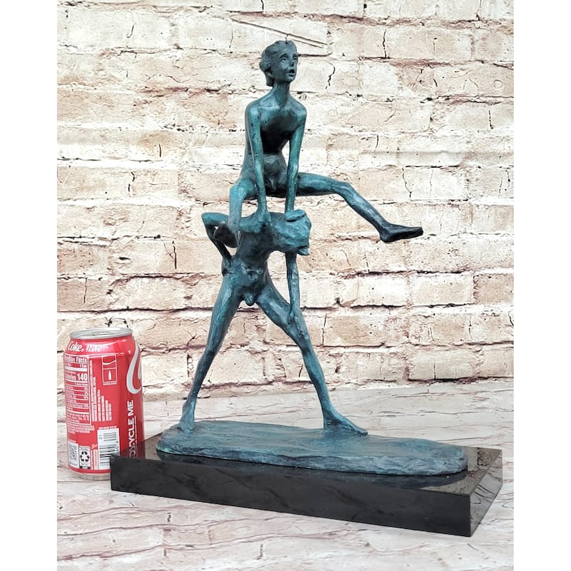 Collectible Decorator Real Bronze Sculpture Of Children Playing Jumping Leapfrog