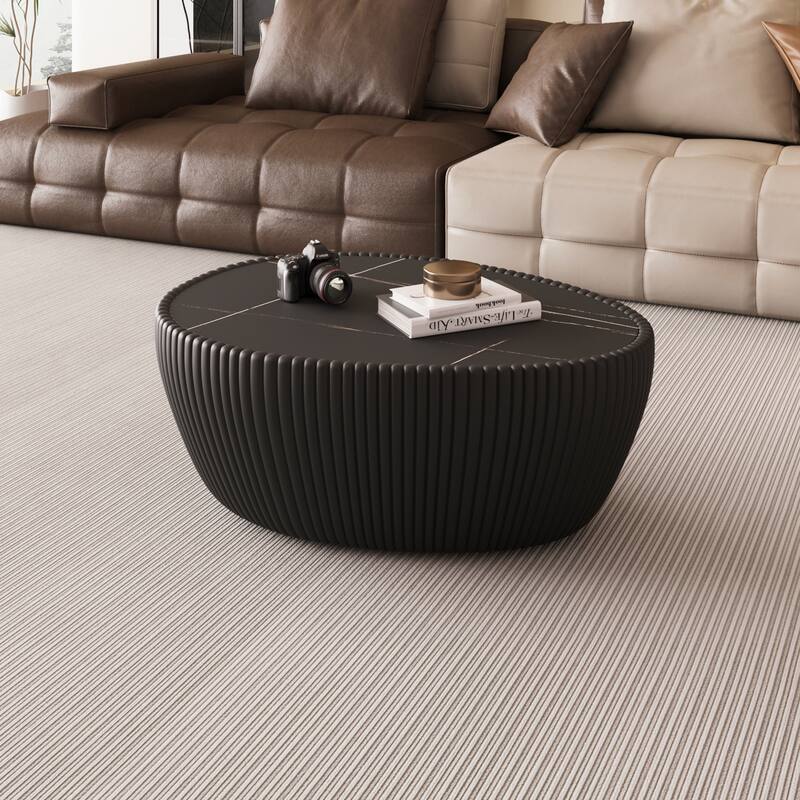 Goose Egg-Shaped Marble & Leather Coffee Table Accent Table, Side Table Sofa Table Bedside Table, No Assembly Required