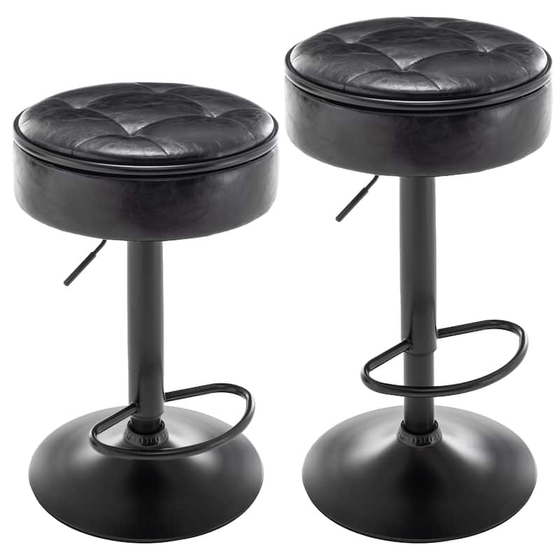 Set of 2 Faux Leather Height Adjustable Counter Height Swivel Barstool