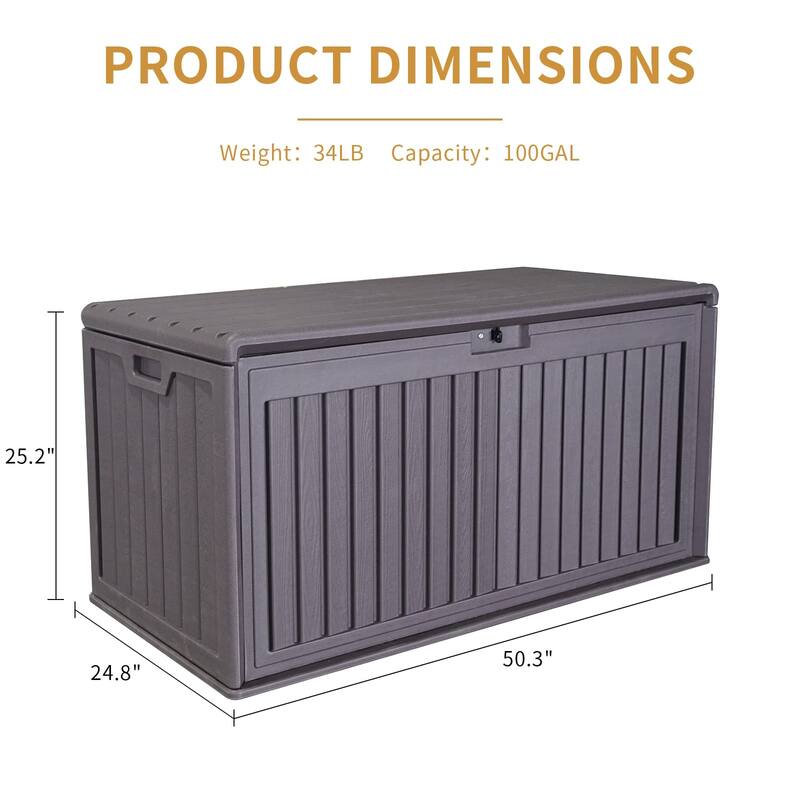 100 Gallon Outdoor Resin Plastic Deck Storage Box with Side Handles - 100-Gallon