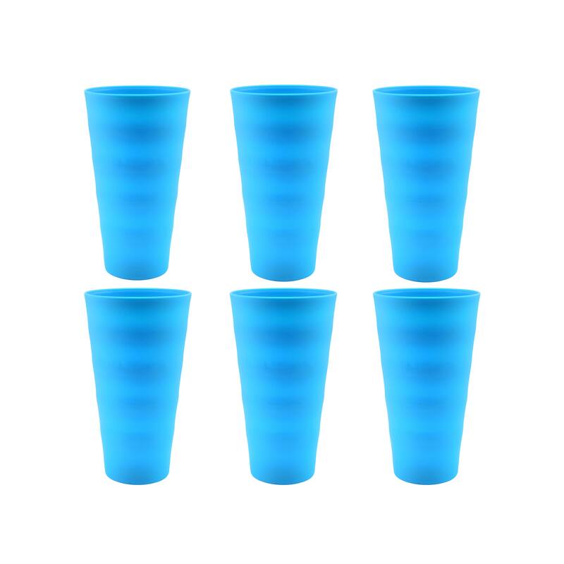 Break-Resistant Plastic Cups 18oz, Reusable Design - Set of 6 - Blue
