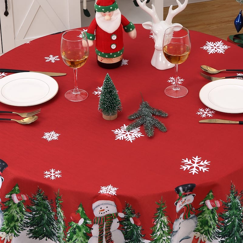 60" Red Christmas Tree Design Round Christmas Tablecloth, Table Cover