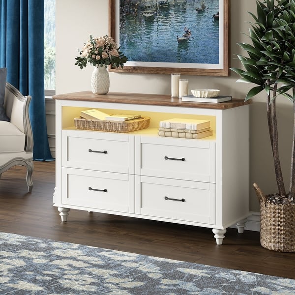 4 Drawer Dresser with LED Light, Wood Chests of Drawers for Bedroom and  Living Room, White, 47 Inch - Bed Bath & Beyond - 37180752
