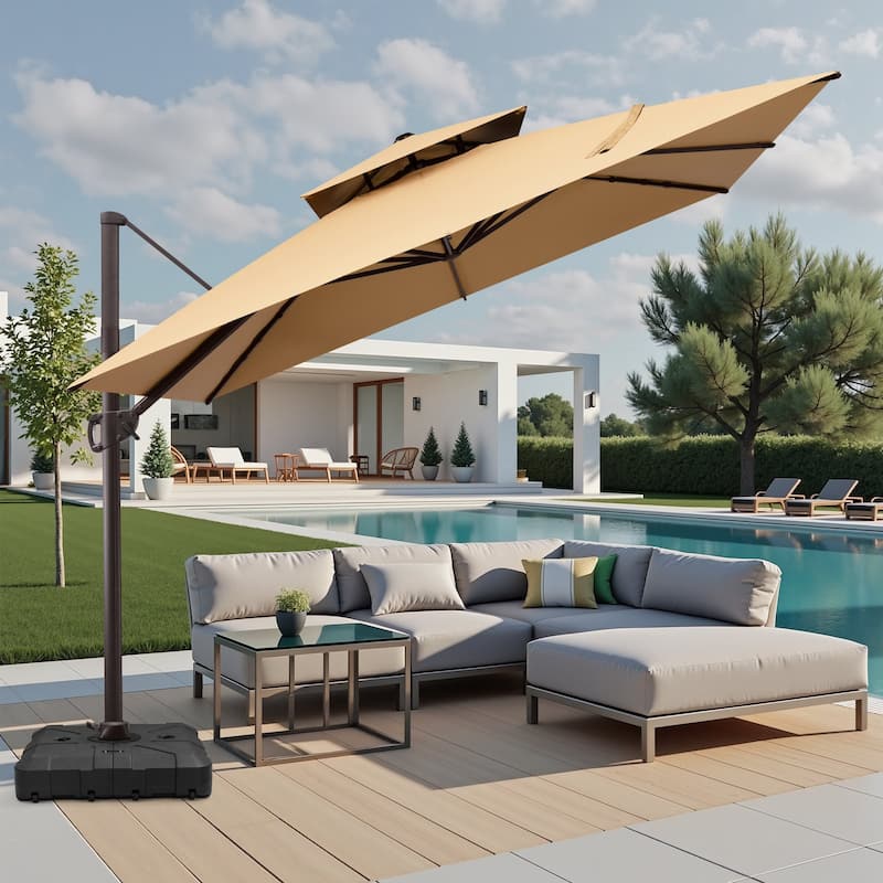 VredHom 11x11 FT Outdoor Patio Double Top Cantilever Umbrella with Wheel Base