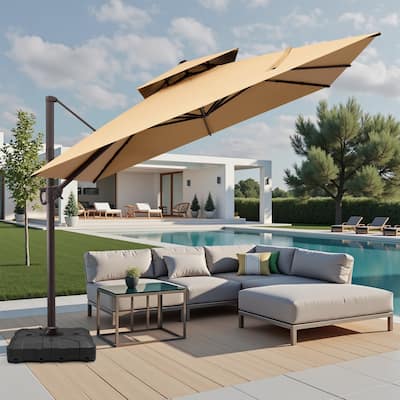 VredHom 11x11 FT Outdoor Patio Double Top Cantilever Umbrella with Wheel Base