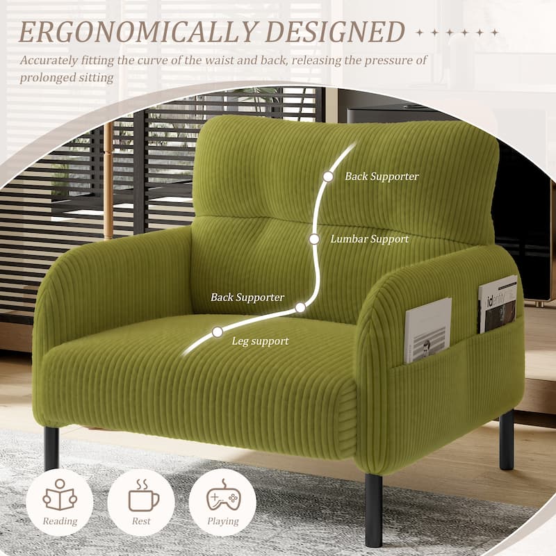 HOMEFUN Corduroy Upholstered Comfortable Single Wood Frame Armchair for Living room and Bedroom
