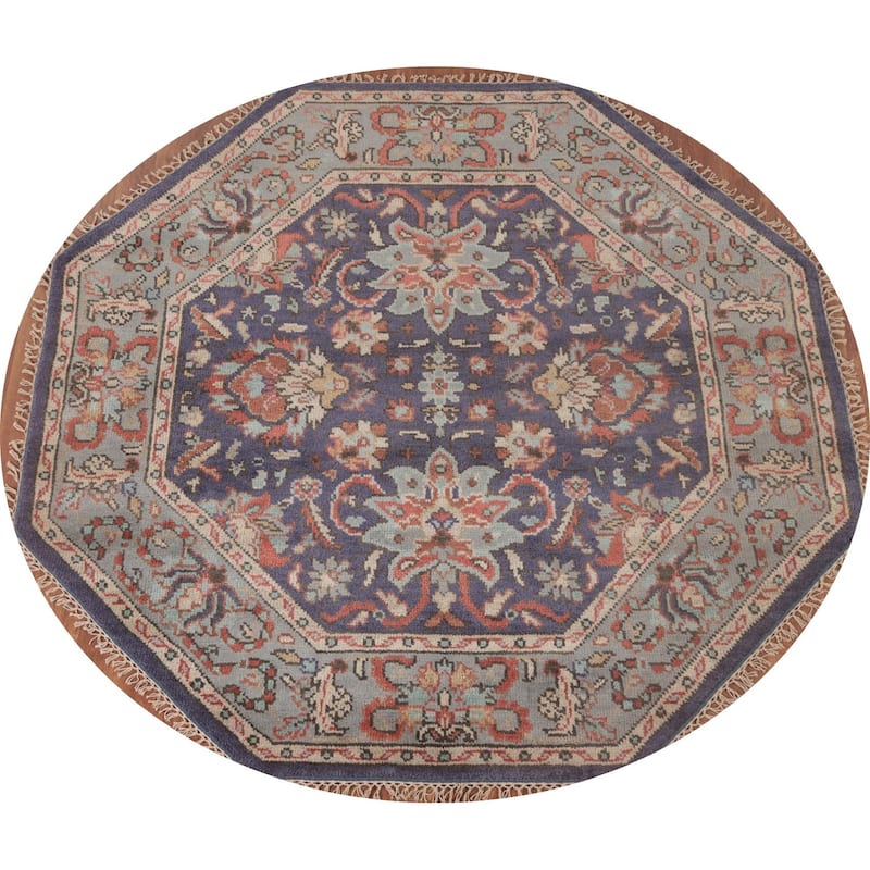 Blue Heriz Serapi Oriental Octagon Area Rug Wool Carpet - 6'0"x 5'11"