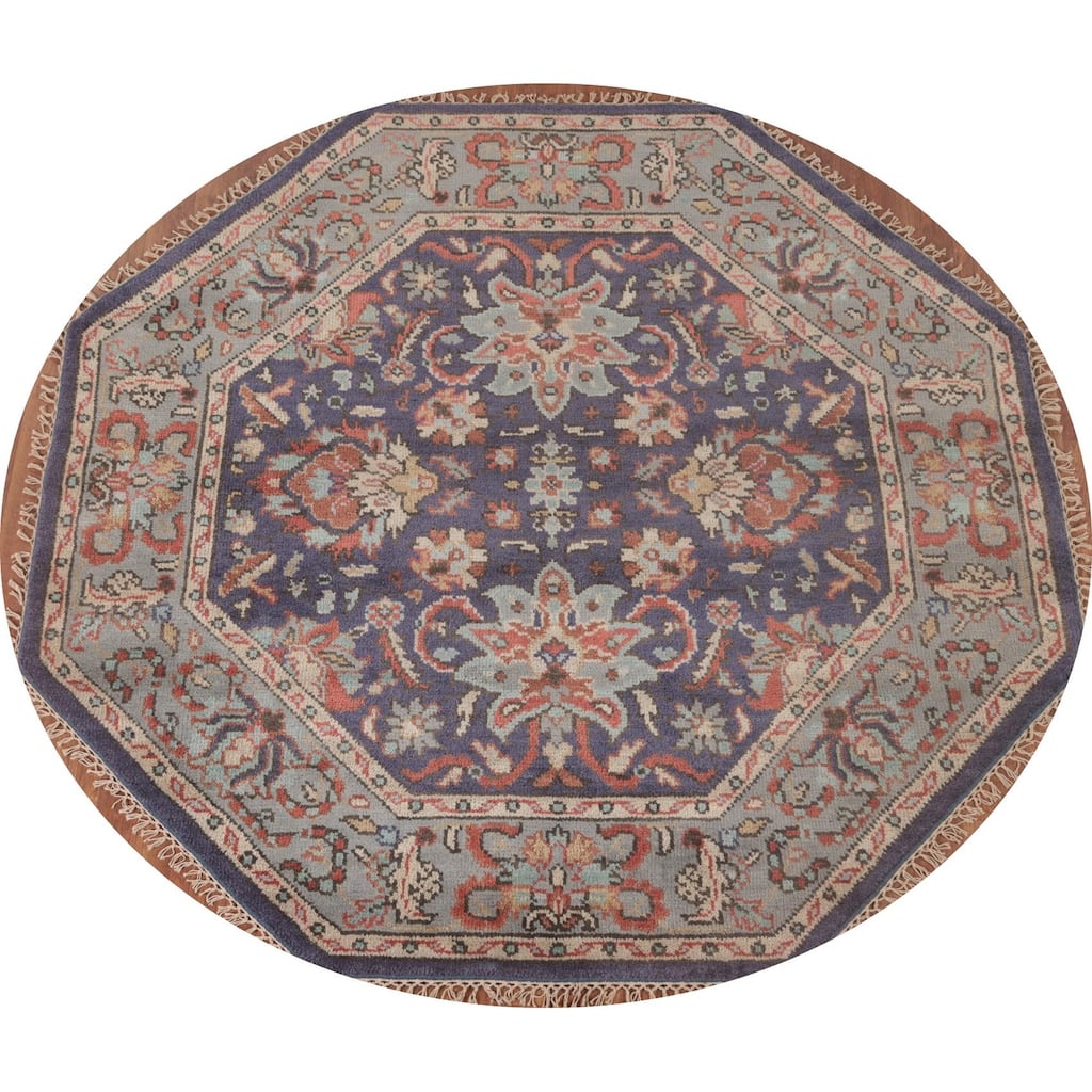 Blue Heriz Serapi Oriental Octagon Area Rug Wool Carpet - 6'0"x 5'11"