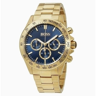 Hugo Boss Men's 1513340 'Ikon' Chronograph Gold-Tone Stainless Steel Watch  - Blue - Overstock - 32396668