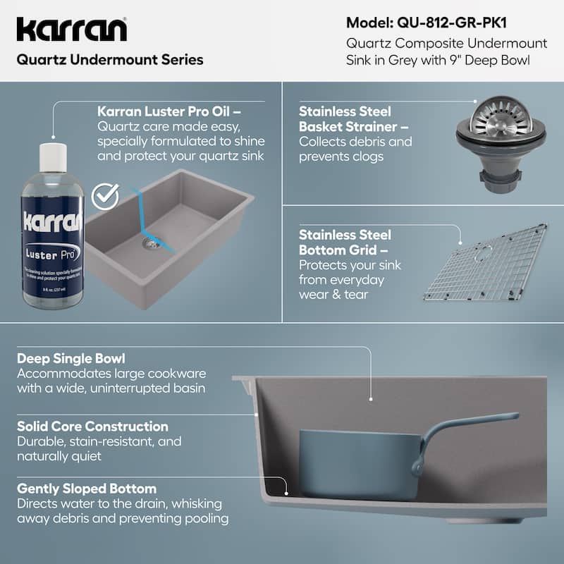 Karran Undermount 32.5 in. Large Single Bowl Quartz Kitchen Sink Kit