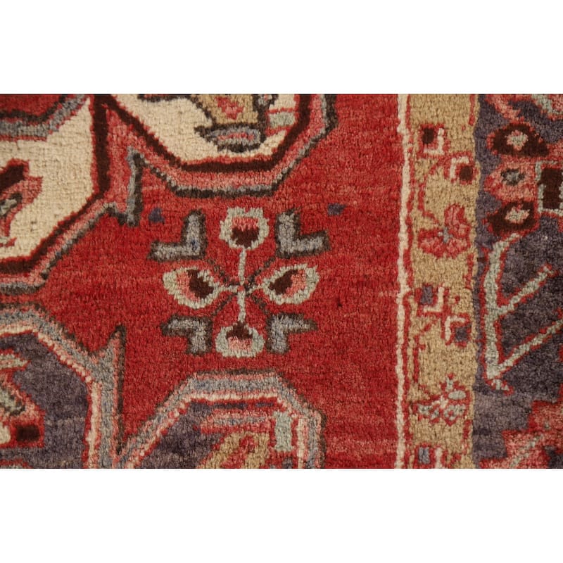 Vegetable Dye Red Heriz Persian Vintage Runner Rug Handmade Carpet - 3'1"x 9'8"